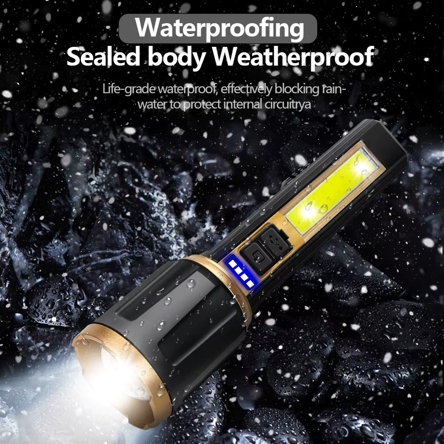 Heinast Taktische LED-Taschenlampe aus Metall mit USB-Ladefunktion und Teleskop-Zoom in Schwarz - Bild 6