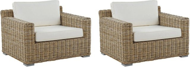 Beliani Boho Sessel aus Rattan und Holz in Beige und Weiss, B/T/H: 90 x 98 x 70 cm - Bild 1