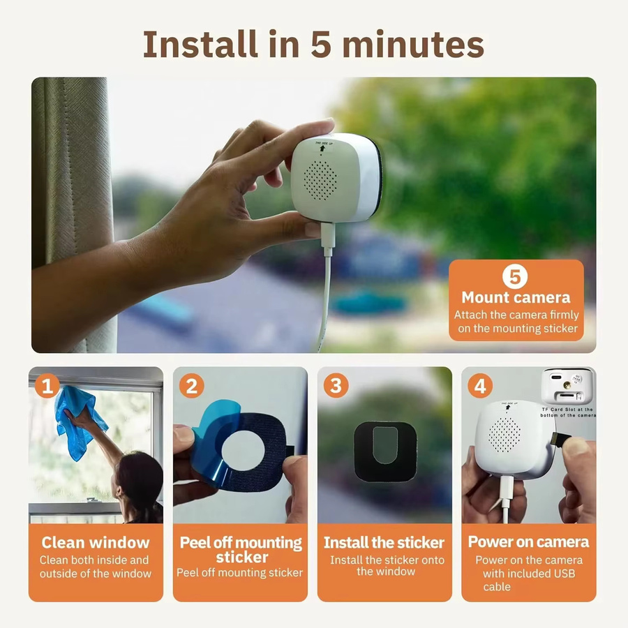 DIXSG WLAN Fensterkamera mit 3MP Full HD, 2,4/5GHz Dualband, Vollfarbige Nachtsicht, Weiß - Bild 5