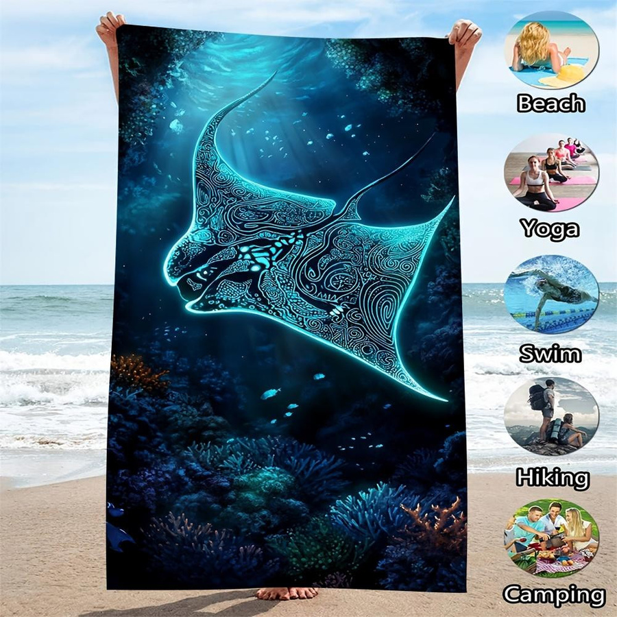 Strandtuch Spirit Rochen Gleiten von JMG Household Supplies mit tropischem Stachelrochen-Print in Blau, leichtes Mikrofaser-Handtuch, B/H: 50 x 100 cm - Bild 2