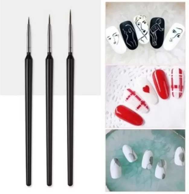 3 Stück professionelle Detailpinsel in Schwarz für Nail-Art und Modellbau - Bild 1