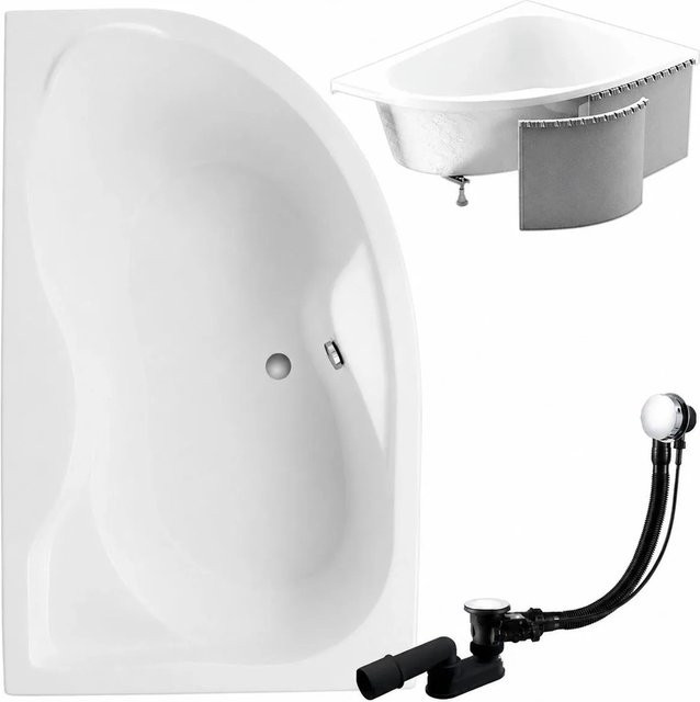 KOLMAN Eckbadewanne aus Acryl in Weiß mit Styroporverkleidung, Ablauf und Füßen, Ausführung links, B/T: 170 x 110 cm - Bild 1