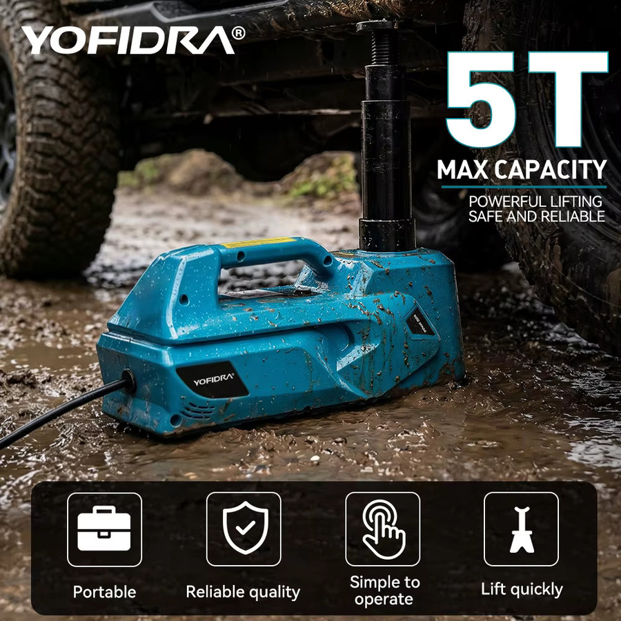 YOFIDRA Elektrischer Wagenheber 180W mit hydraulischem Fahrzeuglift und Kompressor in Blau - Bild 2