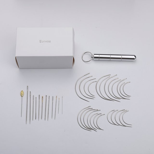 Wonvoc 37-teiliges Nähset mit Handnähnadeln und gebogenen Nähnadeln aus Metall in Silber - Bild 1