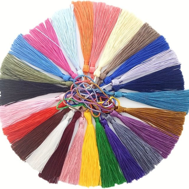 20 Stück handgemachte seidige Quasten in Multicolour mit Kordelschlaufe für Schmuckherstellung und DIY-Projekte, Länge: 12,5 cm - Bild 1