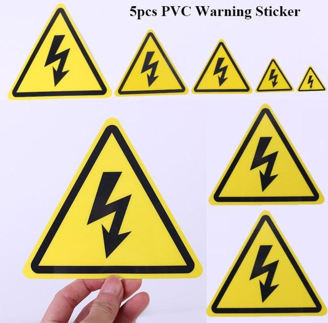 5 Stück PVC Warnaufkleber Elektro Schock Gefahr Hinweis Sicherheit wasserdichte Etiketten in Gelb - Bild 1
