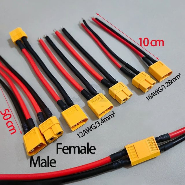 JCD XT60 Stecker-Buchse-Verbinder mit gelbem 12/16AWG Kabel für RC Flugzeug Lipo Akku ESC FPV Drohne Auto Boot - Bild 1