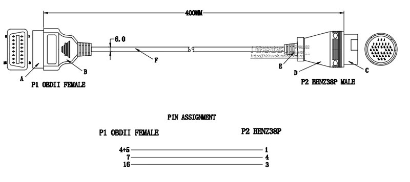 OBD1 auf OBD2 Diagnose-Adapter 38Pin zu 16Pin für Mercedes W124 W140 W202 W210 in Schwarz - Bild 4