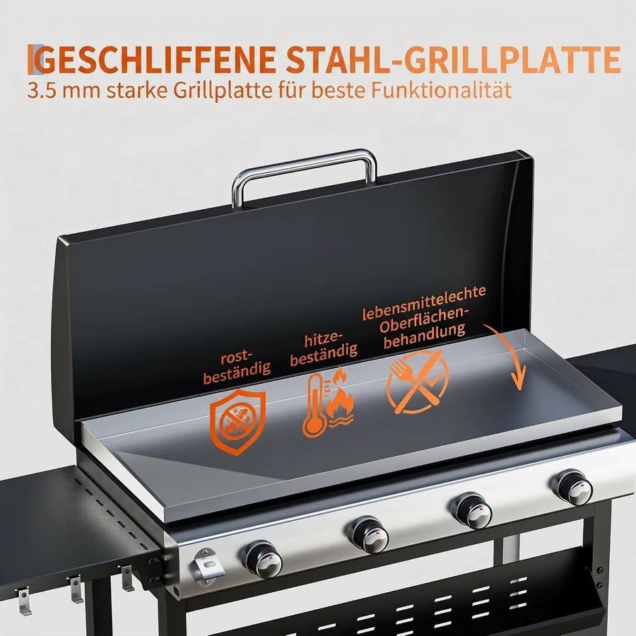 HiMISS 2-in-1 Gasgrill mit 4 Flammen und Plancha-Oberfläche in Schwarz mit wetterfester Haube und 32.000 BTU Leistung - Bild 3