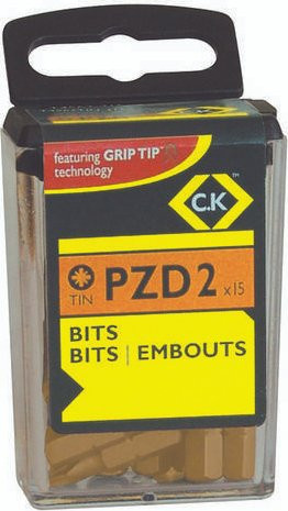 C.K Kreuzschlitz-Bit PZ 2 aus Chrom-Vanadium Stahl in Gold, 15 Stück - Bild 1