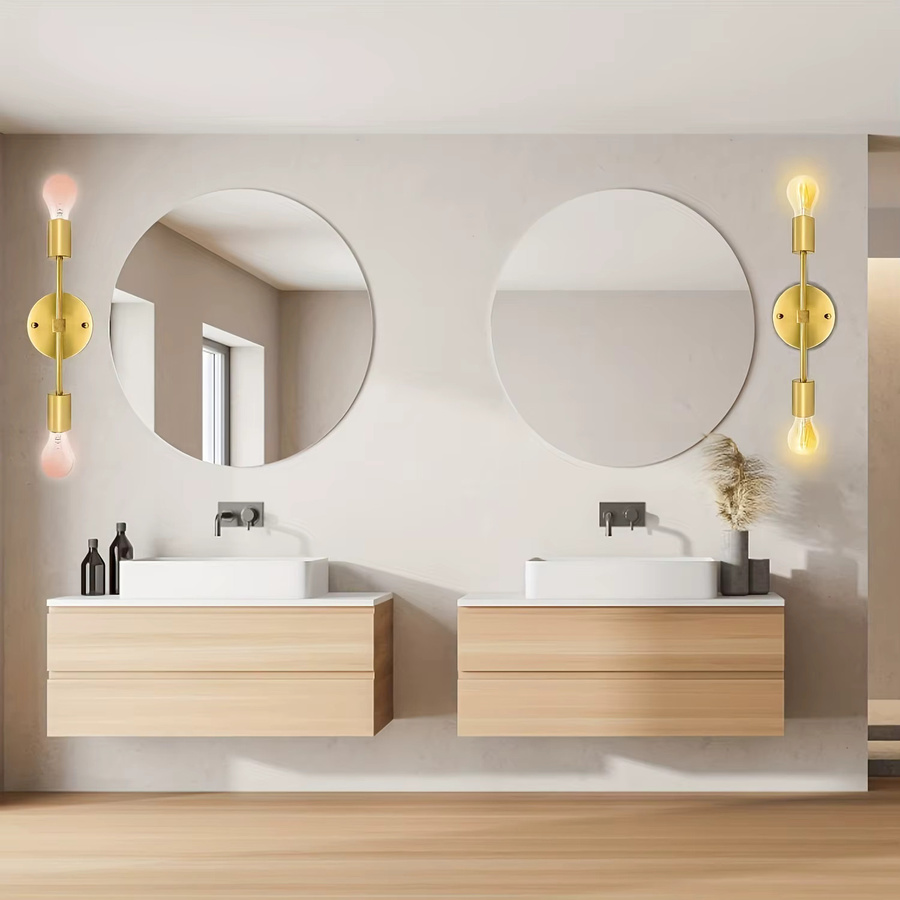 OSABO Moderne Wandleuchte Gold 2-Licht-Waschtischleuchte für das Badezimmer mit transparenten Glasschirmen - Bild 1