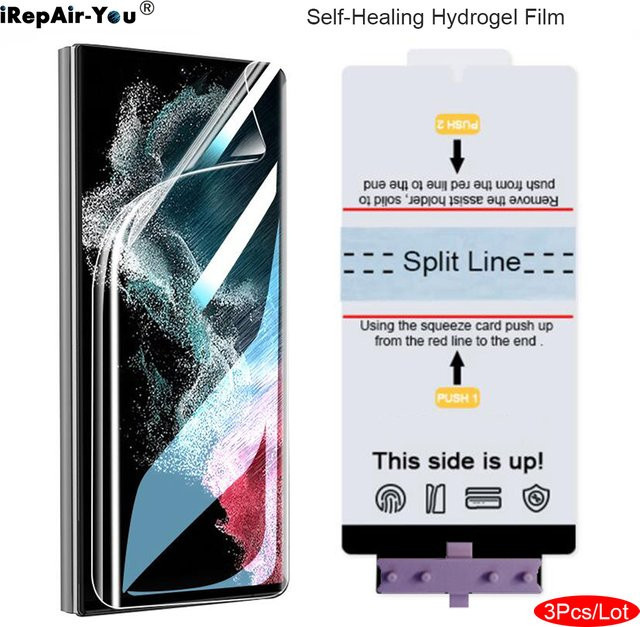 3er-Pack Hydrogel-Displayschutzfolie für Samsung Galaxy S25 Ultra, S24 Ultra, S23 Ultra, S22 Ultra, S21 Ultra, S20 Ultra, S10 und Note 10 Plus, transparent mit Selbstheilungsfunktion - Bild 1