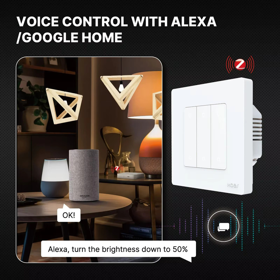 MOES ZigBee Smart Dimmer Schalter Star Ring Serie für Smart Life App, kompatibel mit Alexa und Google Home, dimmbar, 1-3 Gang, Weiß - Bild 3