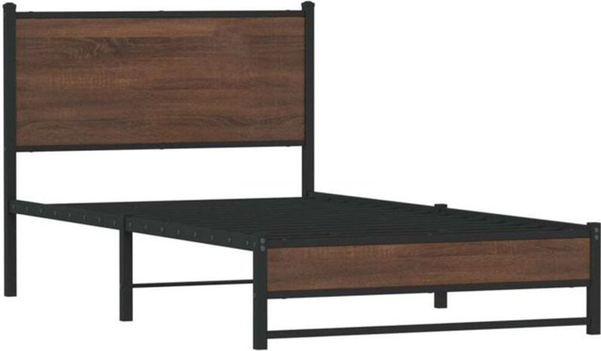 Metallbett Vidaxl in Braun mit Eichen-Optik im Industrial-Stil, B/T/H: 100 x 200 cm - Bild 1