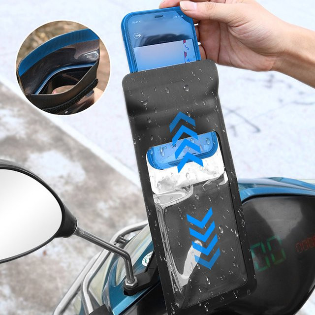 Untoom Wasserdichter Fahrrad Lenker Telefon Clip und Rückspiegel Handyhalterung mit 360 Grad Drehung und Touchscreen-Funktion in Schwarz - Bild 1
