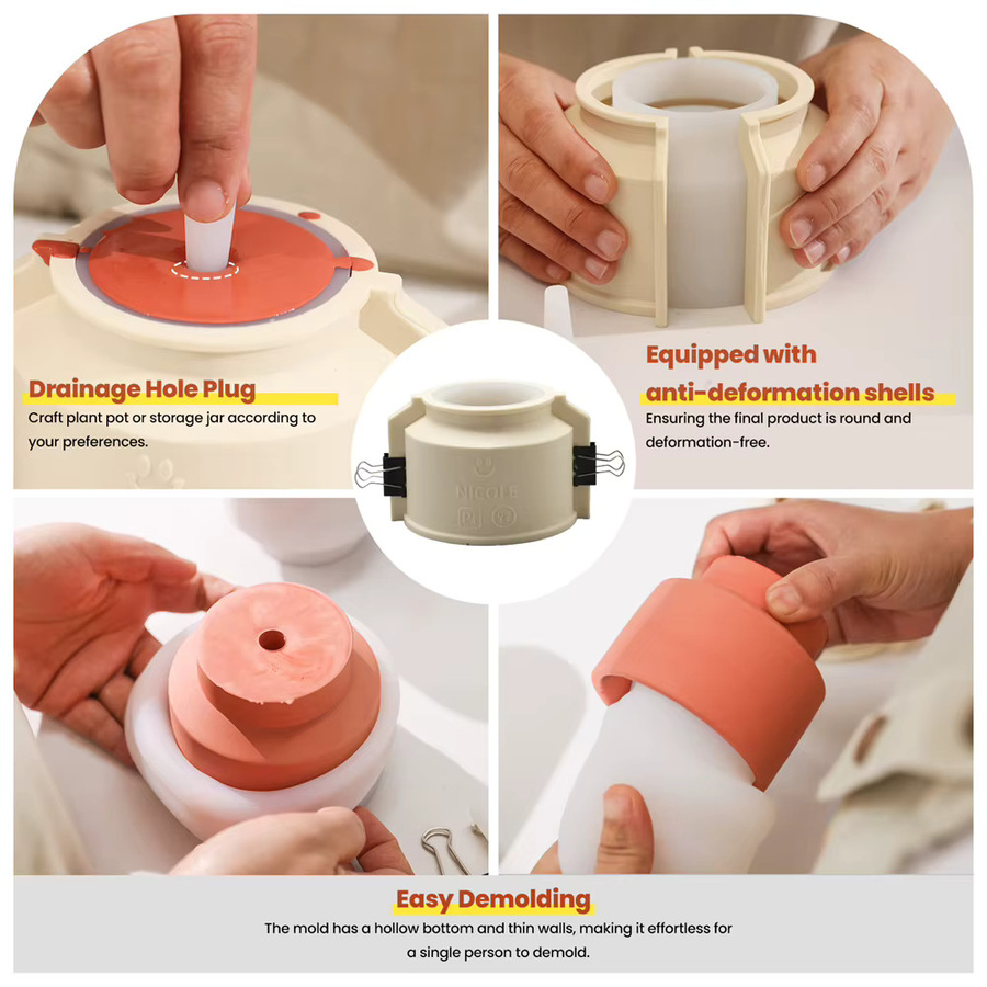 GBhouse Silikonform für DIY Blumentöpfe aus Beton und Gips mit Drainageloch - Bild 1