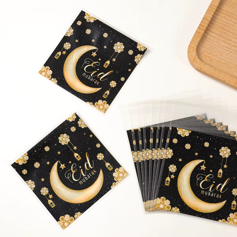 Wayfun Eid Mubarak Süßigkeitenbeutel aus Kunststoff in Schwarz für Ramadan und Eid AlAdha Geschenktüten - Bild 2