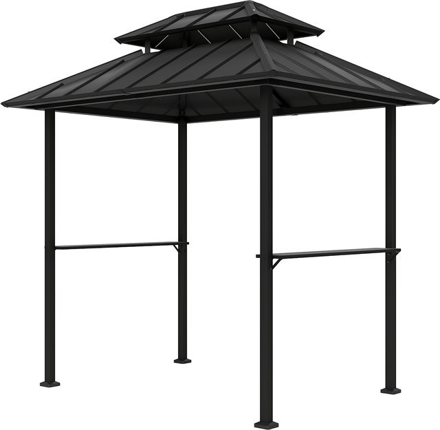 Outsunny Grillpavillon mit doppeltem Hartdach in Schwarz, Gartenpavillon aus Metall und Aluminium mit 2 Regalen und Haken, B/T/H: 244 x 184 x 258 cm - Bild 1