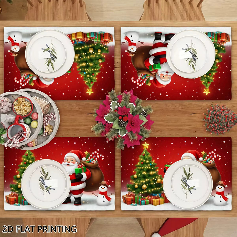 VIKAMA 4-teiliges Weihnachtsmann-Schneemann-Tischset, mehrfarbig, wärmeisolierend und wasserdicht, B/T: 45,0 x 30,0 cm - Bild 3