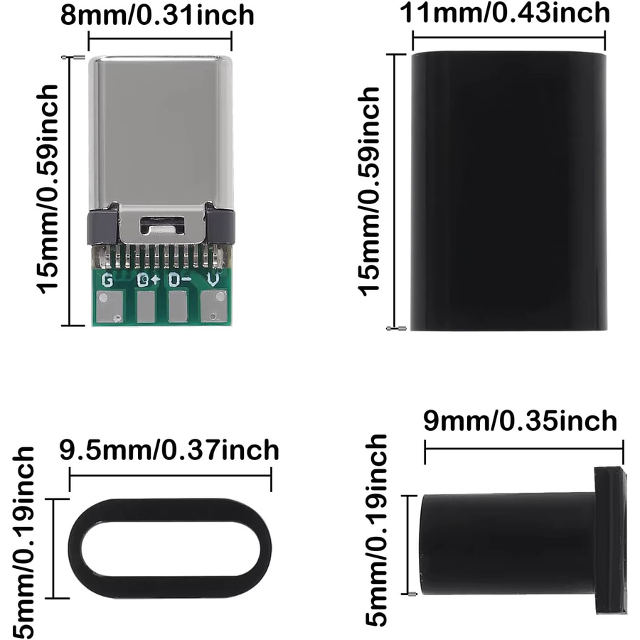 AOKIN 10er-Pack USB-C-Stecker USB 3.1 Typ-C Lötadapter mit Leiterplatte für die Kabelreparatur, schwarz - Bild 4