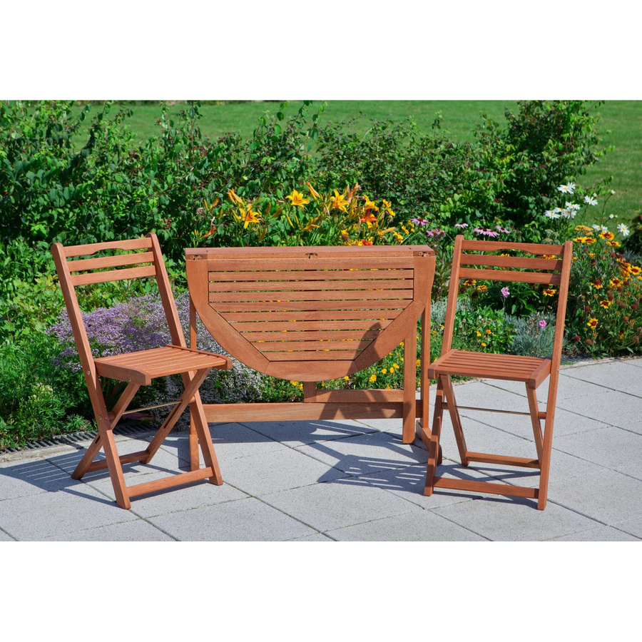 Merxx Porto Set 3-tlg. Klapptisch halbrund aus Eukalyptusholz in Braun, B/T/H: 90 x 60 x 74 cm - Bild 2