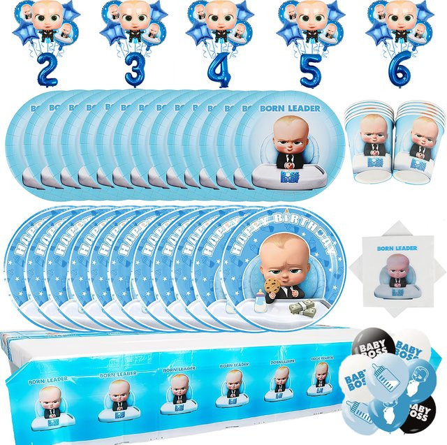 Bossed Baby Cartoon Party-Dekorationsset mit Einweggeschirr und Ballons für Geburtstag oder Babyparty - Bild 1