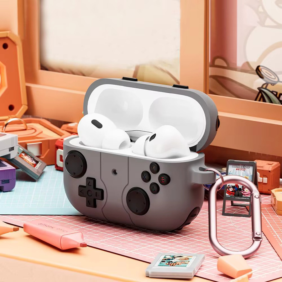 Apple AirPods Pro 3 Silikonhülle im 3D-Game-Design mit Reinigungsstift und Schlüsselanhänger, Farbe: Pink - Bild 4
