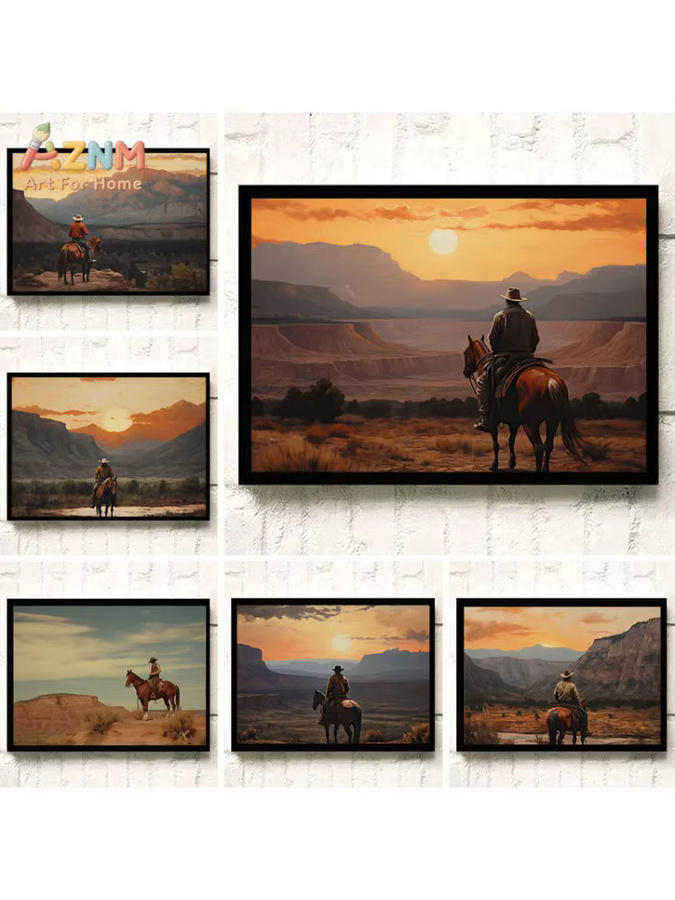 Kayou Vintage Western Cowboy Reitkunst Poster als Leinwanddruck in Mehrfarbig - Bild 3