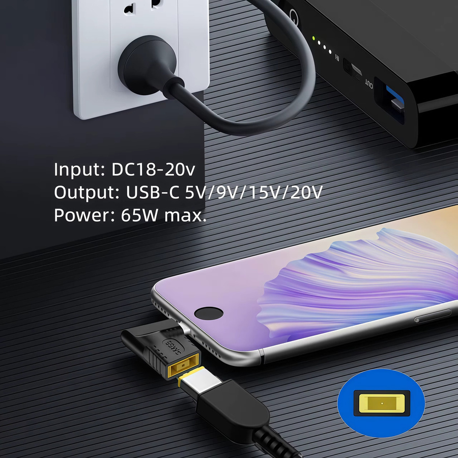 65 W GaN PD USB-C Schnellladegerät für Lenovo Laptop und MacBook Pro/Air, universelles Netzteil in Schwarz - Bild 4