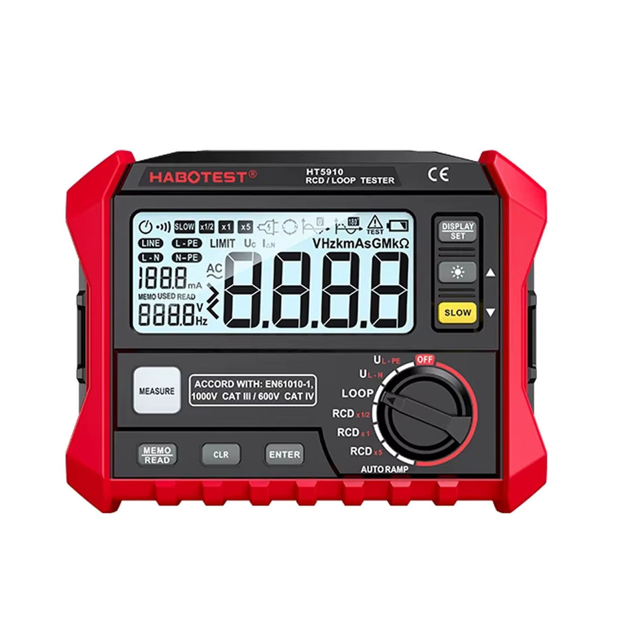 HABOTEST HT5910 Digitales Widerstandsmessgerät in Rot mit LCD-Display, Leckstrom-Schaltertester, Voltmeter, Megohmmeter und RCD/Loop-Tester mit 1000 Datenspeicher - Bild 4