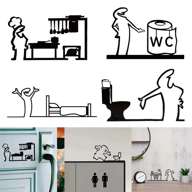 La Linea Minimalistische Strichzeichenaufkleber in Schwarz für Türen und Heimdekoration in Küche, Badezimmer oder Schlafzimmer - Bild 2