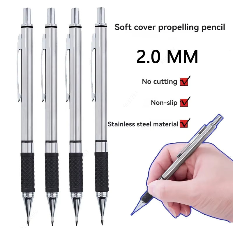 Haile Druckbleistift-Set aus Metall in Silber mit 2 mm Graphit-Minen (2B) und Minen-Nachfülletui zum Schreiben, Skizzieren und Zeichnen - Bild 2