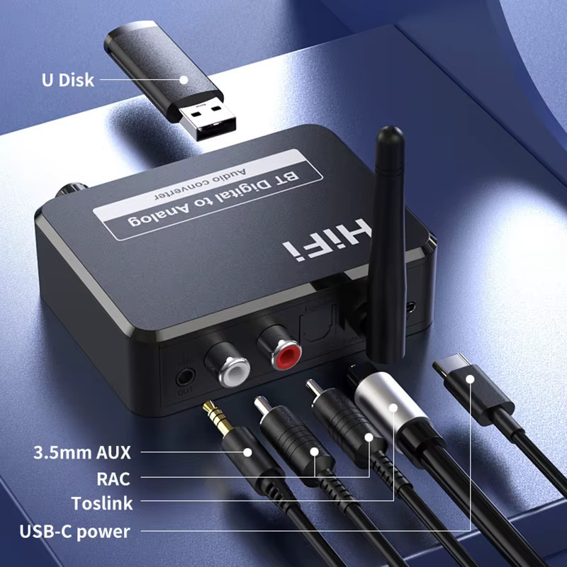 VAORLO Digital zu Analog Audio DAC Konverter mit Bluetooth 5.1, Optical Toslink zu 3,5 mm AUX und RCA L/R, Schwarz - Bild 2