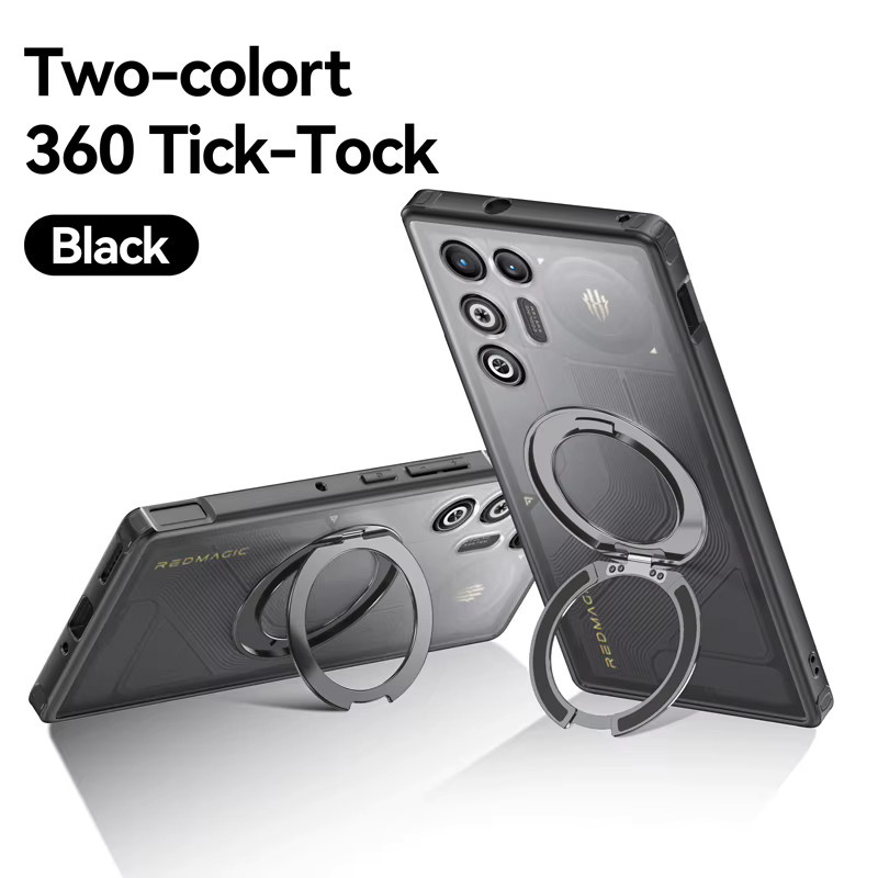 Stoßfeste magnetische Schutzhülle für ZTE Nubia Red Magic 11 Air, 11 Pro und 11 Plus in Transparent oder Beige mit drehbarem Metallring-Halter - Bild 2