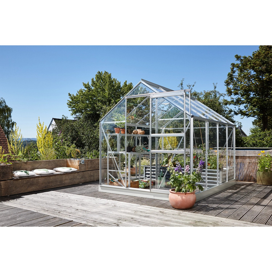 Vitavia Gewächshaus Planet 5000 Schwarz mit 5 m² Fläche, Fundamentrahmen, ESG-Sicherheitsglas und Schiebetür - Bild 1