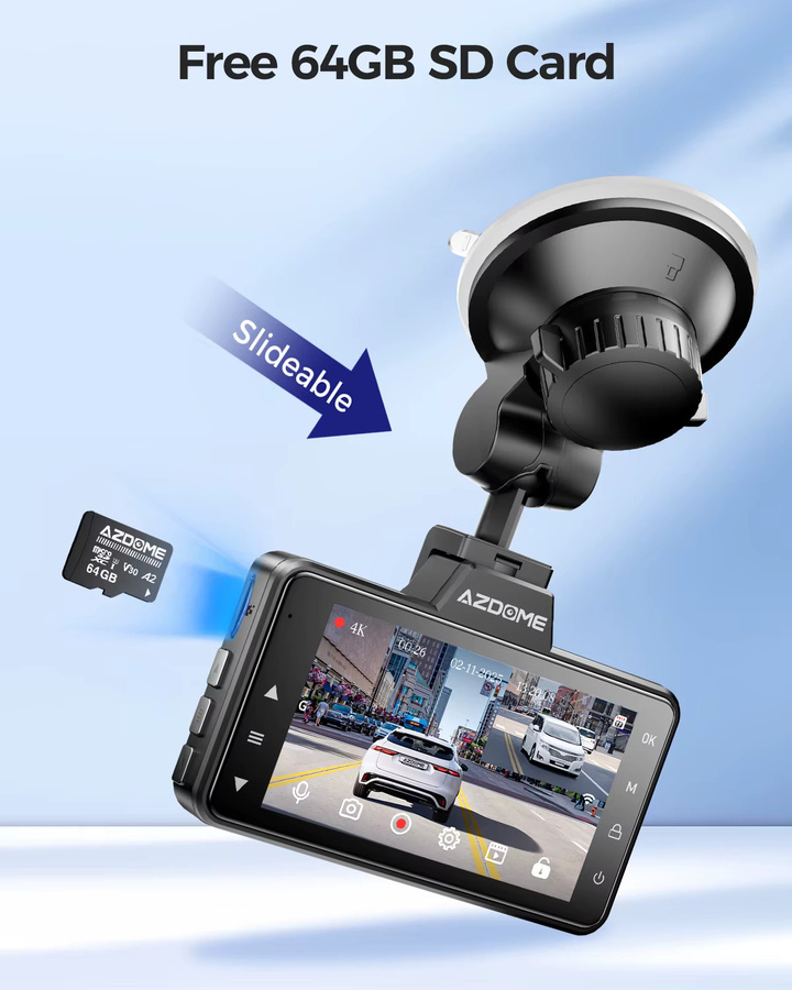 AZDOME 4K Dashcam M01 Pro mit 3-Zoll-Bildschirm, Vorder- und Rückkamera, ADAS, G-Sensor und 24-Stunden-Parkmodus, Schwarz - Bild 5