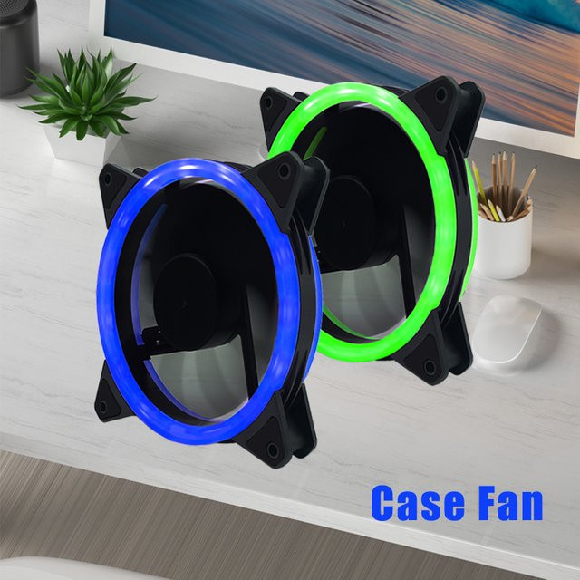 OUYUANSU Computer-Kühlventilator 12V mit 120 mm Durchmesser, leiser PC-Gehäuselüfter mit Dual-Halo-Beleuchtung in Multicolour und Grün - Bild 1