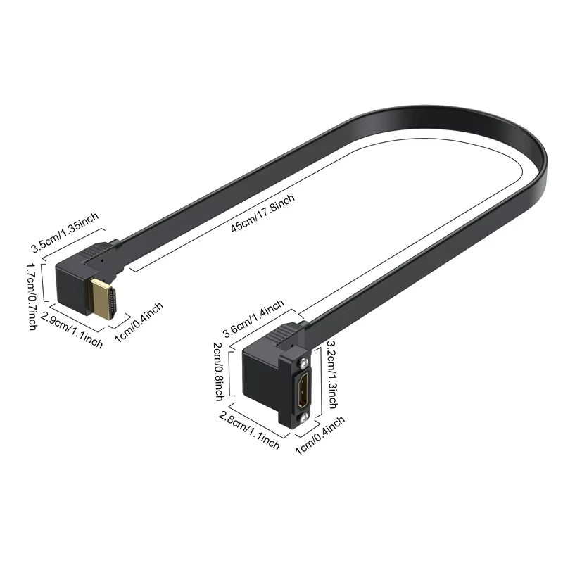 MACDOT HDMI 2.0 Verlängerungskabel in Schwarz, 0,5 m, 90 Grad flacher Stecker und Buchse, Hochgeschwindigkeit 4K 60 Hz mit Panel-Installation für Schraubenloch-Montage - Bild 2