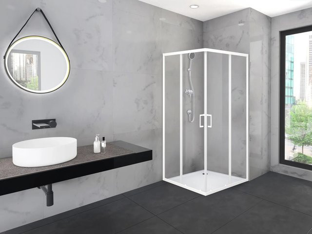 Aurlane Glasdusche Factory Square Eckdusche mit Schiebetür, Farbe: Weiß, B/T/H: 90 x 90 x 200 cm - Bild 1