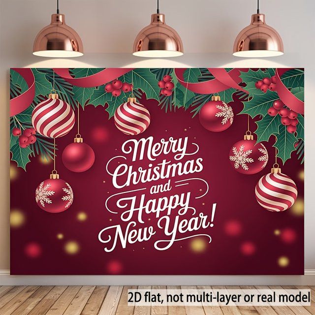 VIKAMA Wandteppich für Weihnachten und Neujahr mit Beeren und Weihnachtskugeln in Rot - Bild 1