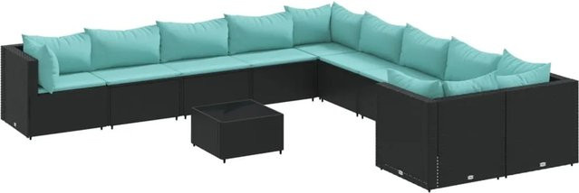 vidaXL 11-teilige Garten-Sofagarnitur in U-Form aus schwarzem Poly-Rattan mit Kissen und Couchtisch - Bild 1