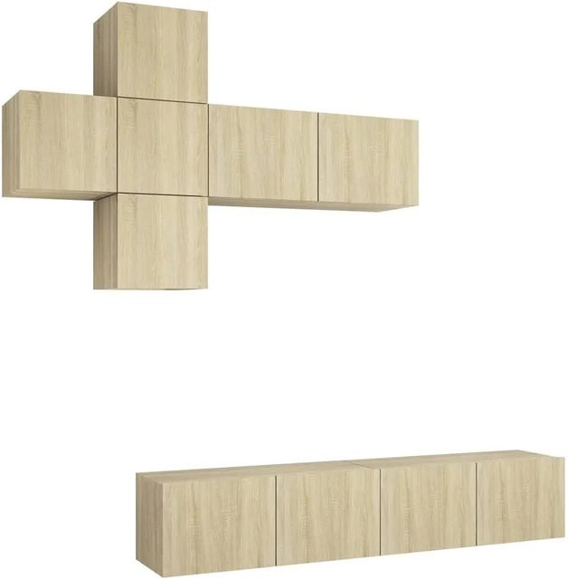 vidaXL 7-teiliges TV-Schrank-Set Sonoma-Eiche modern aus Holzwerkstoff für dein Wohnzimmer, B/T/H: 4 x 30,5 x 30 x 30 cm und 3 x 80 x 30 x 30 cm - Bild 1