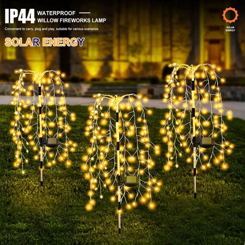 OSIDEN Solar LED Weidenbaum Feuerwerk Licht mit 200 LEDs in Gold/Messing und Warmweiß für Garten und Außenbereich - Bild 5