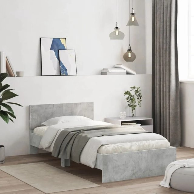 vidaXL Bettgestell mit Kopfteil, LED-Leuchten und USB-Ladeport in Betongrau, B/T/H: 100 x 200 x 104 cm - Bild 1