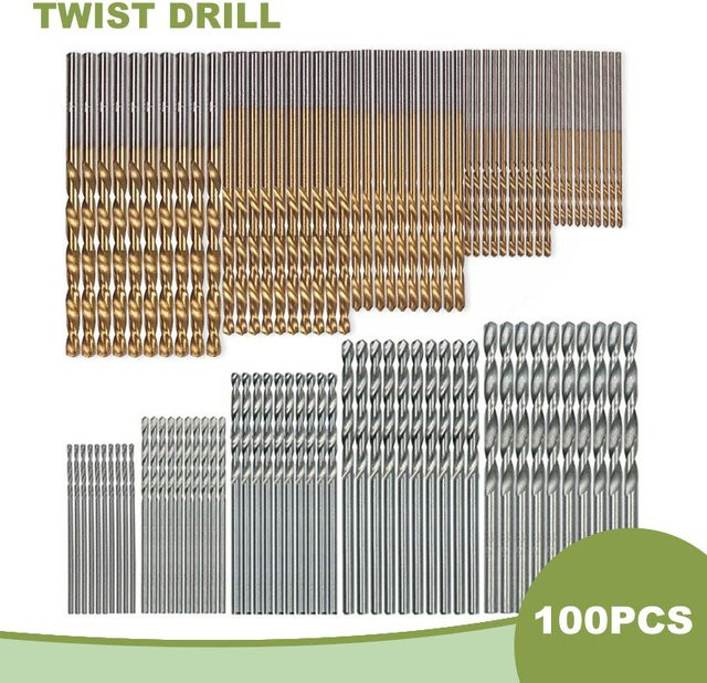 100er Set Titanbeschichtete Spiralbohrer für Holz und DIY, Durchmesser 1-3 mm, Mehrfarbig - Bild 1
