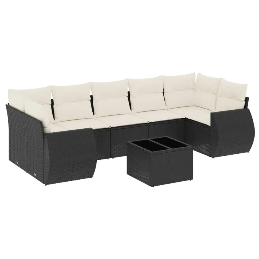 vidaXL 8-teilige Garten-Sofagarnitur aus Polyrattan in Schwarz mit Kissen und Couchtisch - Bild 2