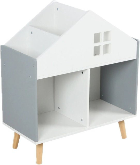 Relaxdays Kinderregal in Hausform aus MDF und Kiefernholz, Weiß und Grau, mit 6 Fächern, B/H/T: 60 x 65,7 x 30 cm - Bild 1