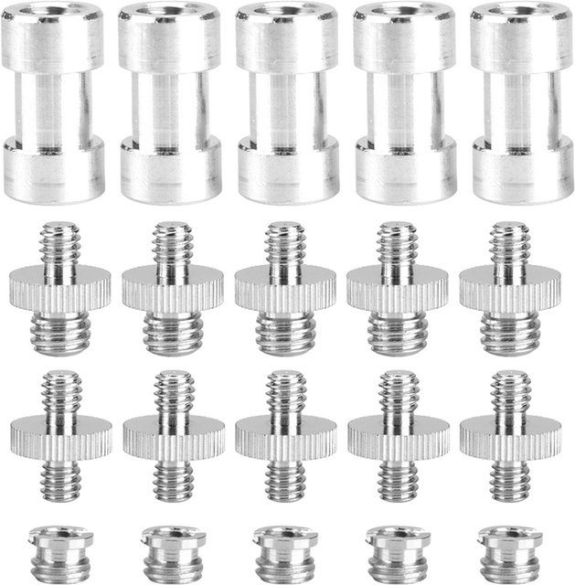 Andoer 20er Set Gewinde Adapter Konverter Männlich Weiblich 1/4 Zoll und 3/8 Zoll in Weiß und Silber - Bild 1