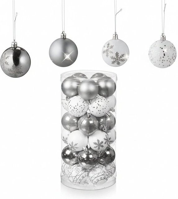 Relaxdays Weihnachtskugeln im 30er Set aus Kunststoff in Silber, bruchsicher - Bild 1