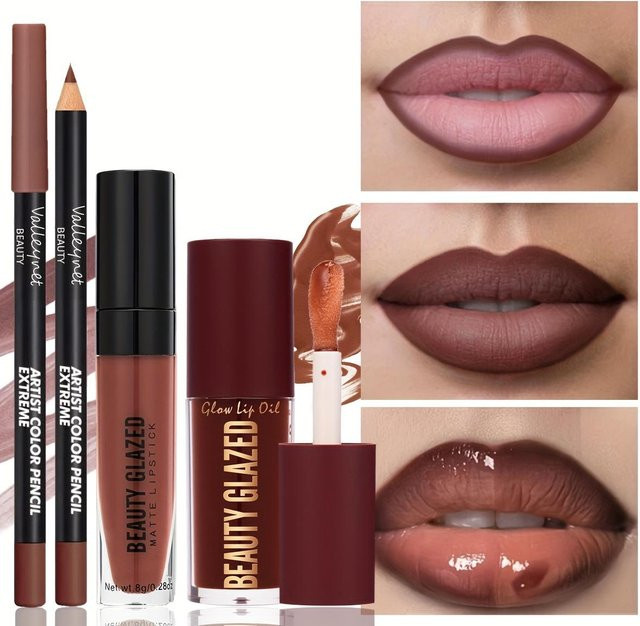 beauty glazed Make-up-Set, Lipliner, Lipgloss, Lippenöl, Unisex - Bild 1